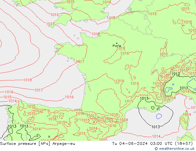 Presión superficial Arpege-eu mar 04.06.2024 03 UTC