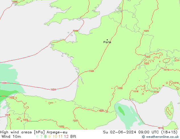Windvelden Arpege-eu zo 02.06.2024 09 UTC