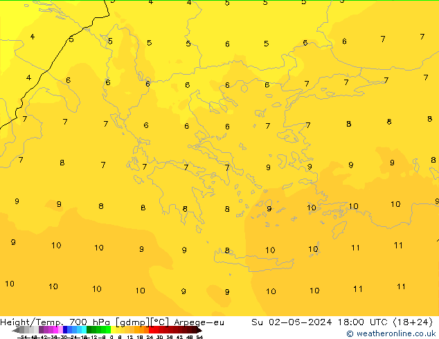 Height/Temp. 700 hPa Arpege-eu So 02.06.2024 18 UTC