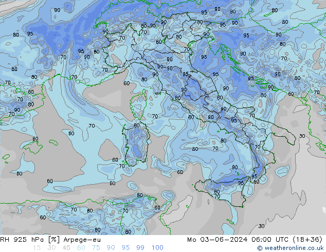 925 hPa Nispi Nem Arpege-eu Pzt 03.06.2024 06 UTC