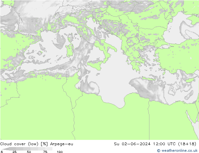 Bewolking (Laag) Arpege-eu zo 02.06.2024 12 UTC