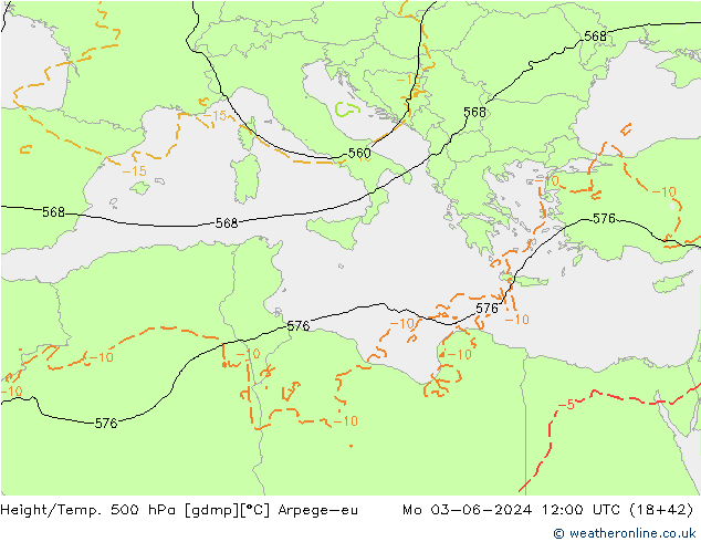 Yükseklik/Sıc. 500 hPa Arpege-eu Pzt 03.06.2024 12 UTC