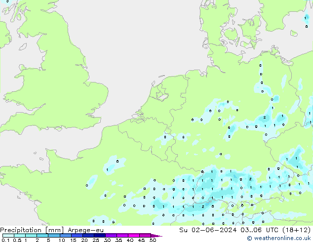 Niederschlag Arpege-eu So 02.06.2024 06 UTC