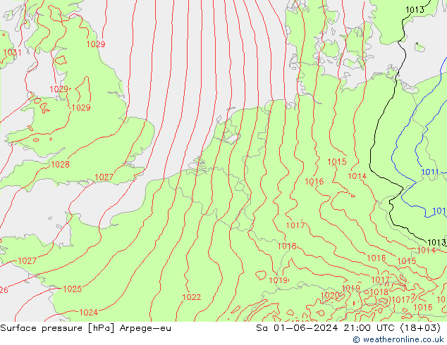 приземное давление Arpege-eu сб 01.06.2024 21 UTC