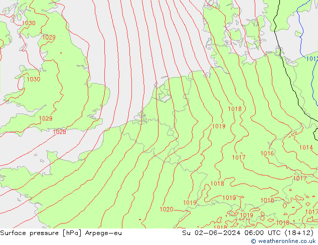 Surface pressure Arpege-eu Su 02.06.2024 06 UTC