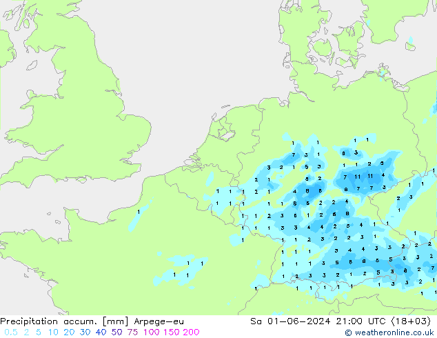 Precipitation accum. Arpege-eu So 01.06.2024 21 UTC