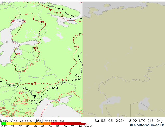 Max. wind velocity Arpege-eu Su 02.06.2024 18 UTC