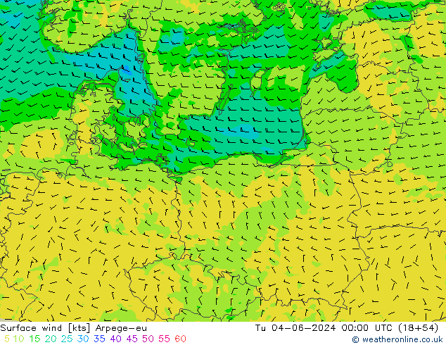 Rüzgar 10 m Arpege-eu Sa 04.06.2024 00 UTC
