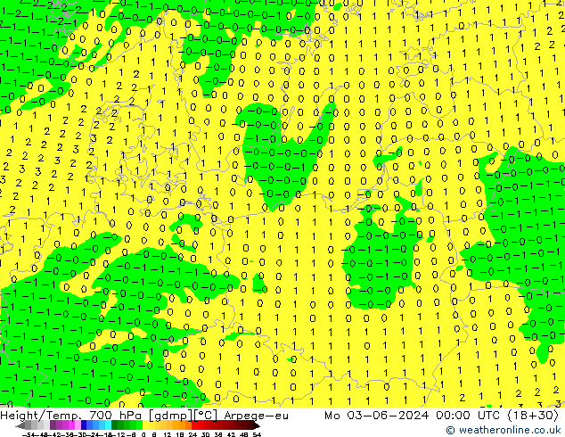 Hoogte/Temp. 700 hPa Arpege-eu ma 03.06.2024 00 UTC