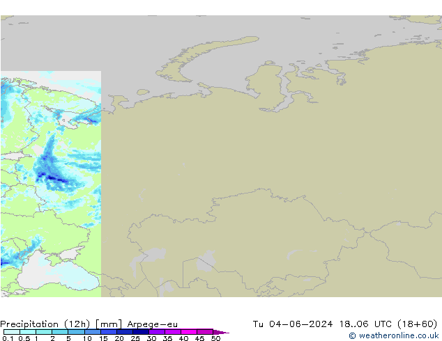 Precipitation (12h) Arpege-eu Út 04.06.2024 06 UTC