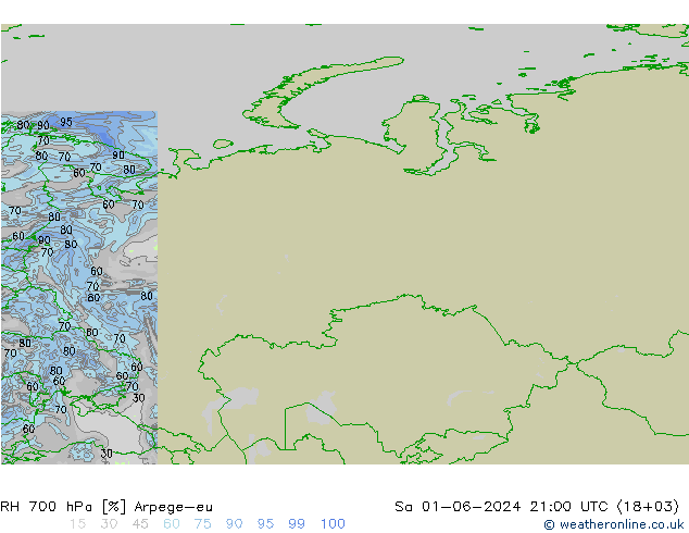 RH 700 hPa Arpege-eu so. 01.06.2024 21 UTC