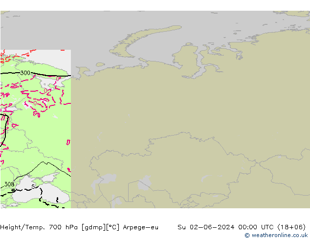 Height/Temp. 700 hPa Arpege-eu Su 02.06.2024 00 UTC