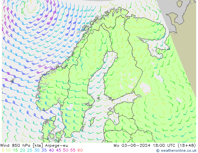 Vent 850 hPa Arpege-eu lun 03.06.2024 18 UTC