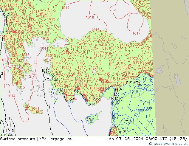Surface pressure Arpege-eu Mo 03.06.2024 06 UTC