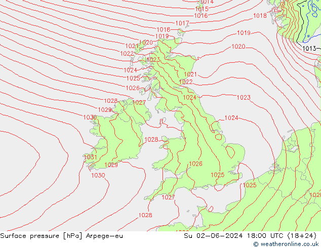 Surface pressure Arpege-eu Su 02.06.2024 18 UTC