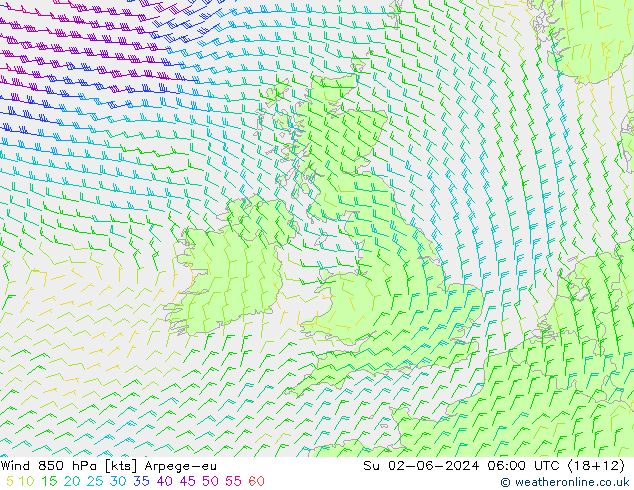 wiatr 850 hPa Arpege-eu nie. 02.06.2024 06 UTC