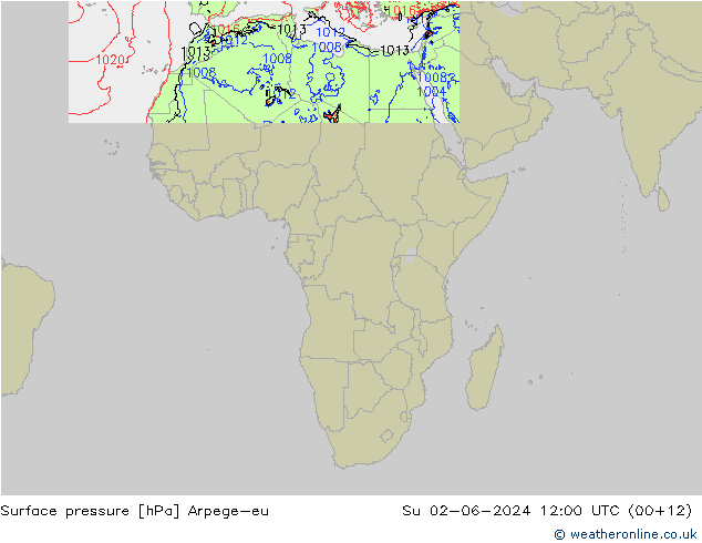 Pressione al suolo Arpege-eu dom 02.06.2024 12 UTC