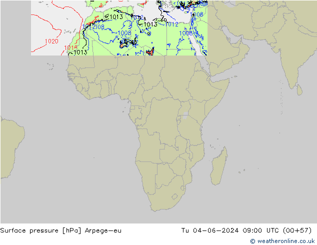 Atmosférický tlak Arpege-eu Út 04.06.2024 09 UTC