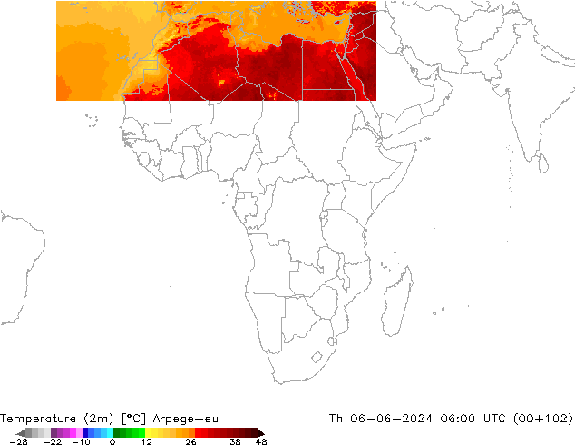 Temperature (2m) Arpege-eu Th 06.06.2024 06 UTC