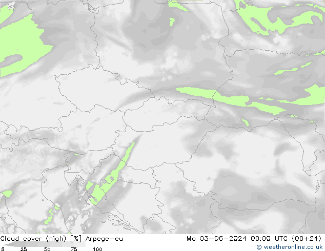 Cloud cover (high) Arpege-eu Mo 03.06.2024 00 UTC