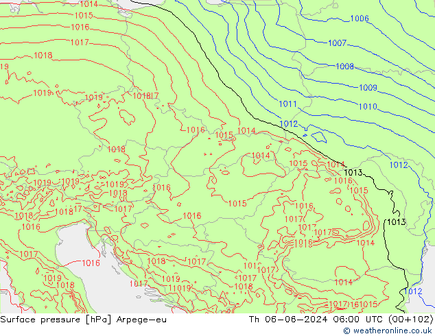 Presión superficial Arpege-eu jue 06.06.2024 06 UTC