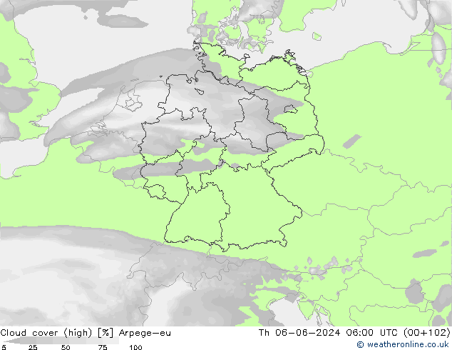 Nubes altas Arpege-eu jue 06.06.2024 06 UTC