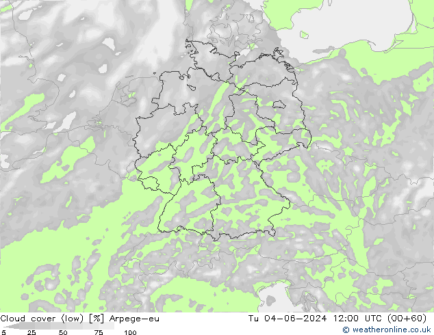 Bewolking (Laag) Arpege-eu di 04.06.2024 12 UTC