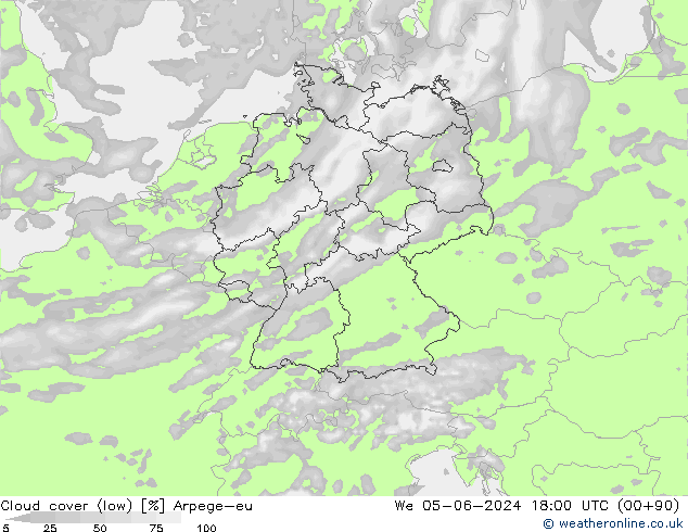 Bulutlar (düşük) Arpege-eu Çar 05.06.2024 18 UTC