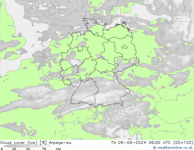 zachmurzenie (niskie) Arpege-eu czw. 06.06.2024 06 UTC