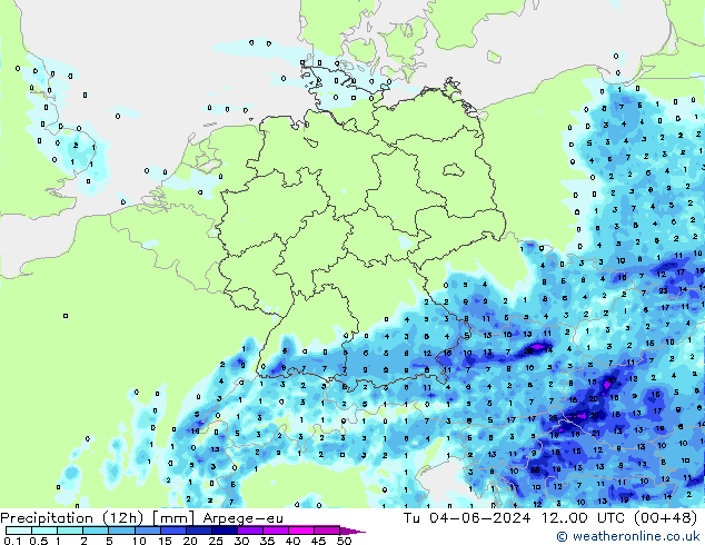 Precipitation (12h) Arpege-eu Út 04.06.2024 00 UTC