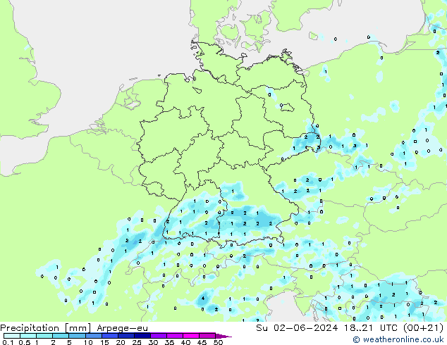 Precipitation Arpege-eu Su 02.06.2024 21 UTC