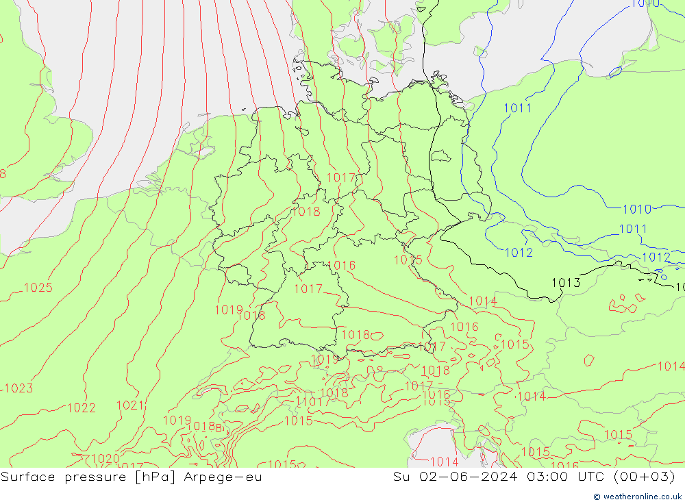 приземное давление Arpege-eu Вс 02.06.2024 03 UTC