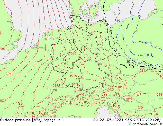 Surface pressure Arpege-eu Su 02.06.2024 06 UTC