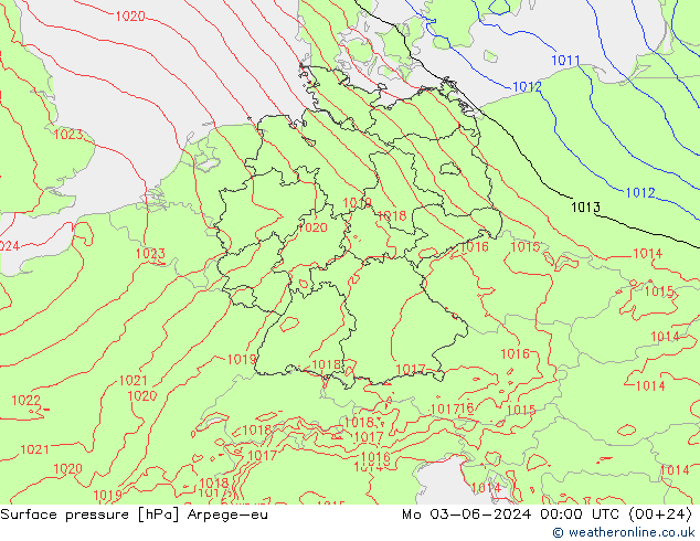 Atmosférický tlak Arpege-eu Po 03.06.2024 00 UTC