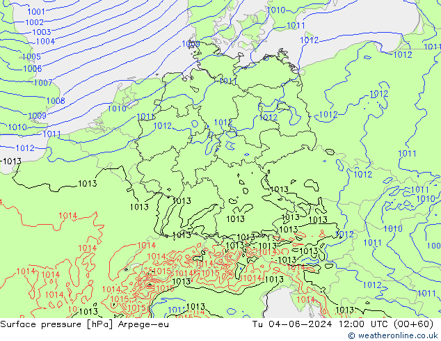 Atmosférický tlak Arpege-eu Út 04.06.2024 12 UTC