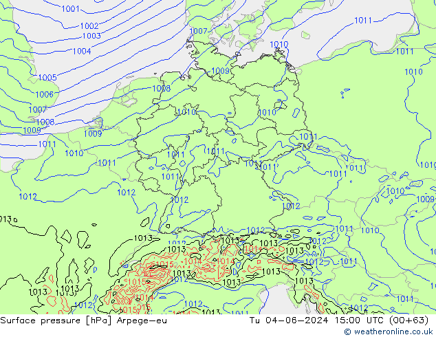 Surface pressure Arpege-eu Tu 04.06.2024 15 UTC