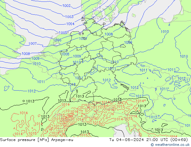 приземное давление Arpege-eu вт 04.06.2024 21 UTC