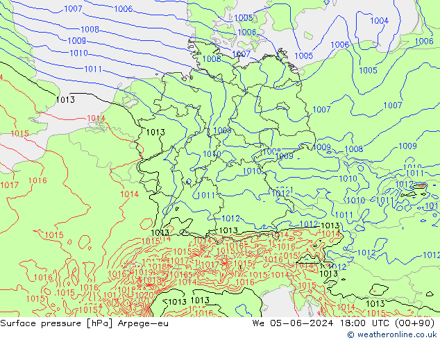 Surface pressure Arpege-eu We 05.06.2024 18 UTC