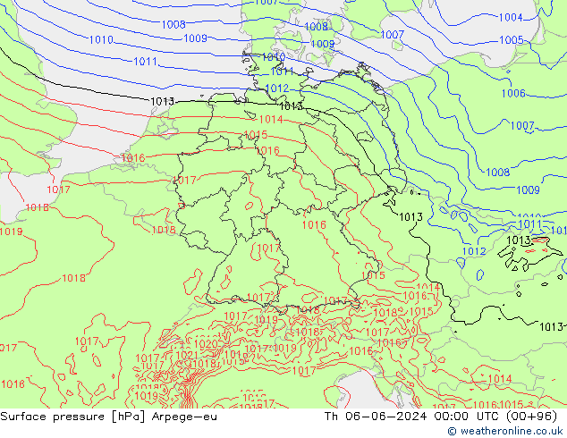 Surface pressure Arpege-eu Th 06.06.2024 00 UTC