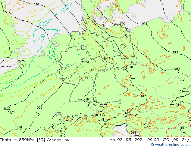 Theta-e 850hPa Arpege-eu Seg 03.06.2024 00 UTC