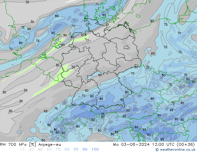 RH 700 гПа Arpege-eu пн 03.06.2024 12 UTC