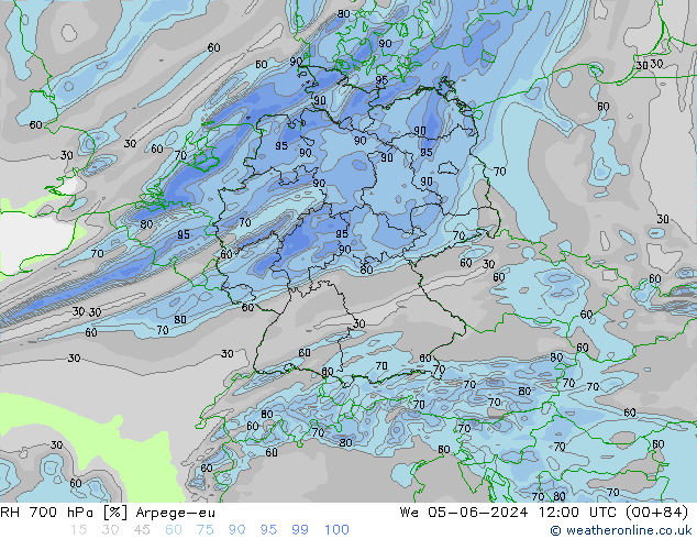 RH 700 hPa Arpege-eu Mi 05.06.2024 12 UTC