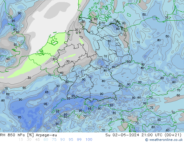 850 hPa Nispi Nem Arpege-eu Paz 02.06.2024 21 UTC