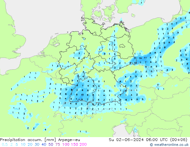 Precipitation accum. Arpege-eu  02.06.2024 06 UTC
