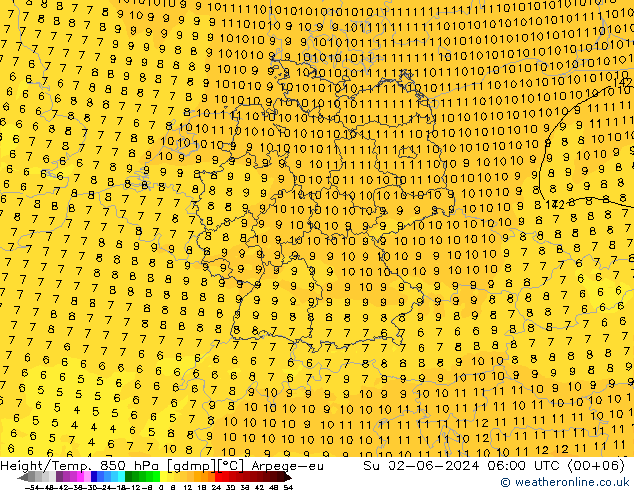 Height/Temp. 850 hPa Arpege-eu dom 02.06.2024 06 UTC