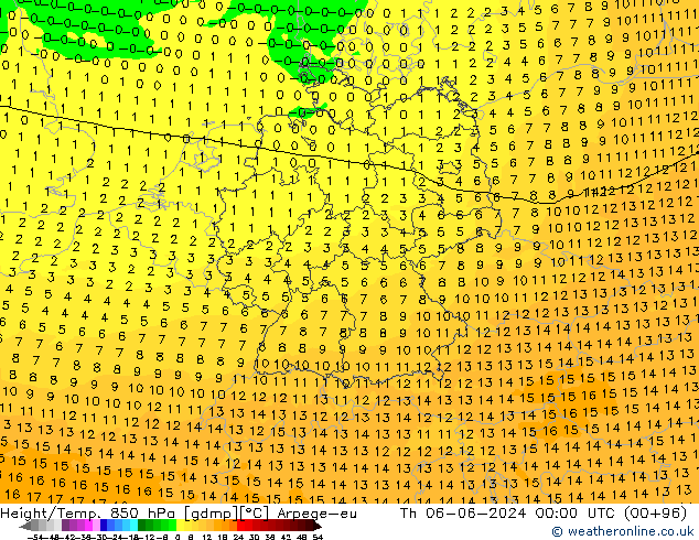 Height/Temp. 850 hPa Arpege-eu Čt 06.06.2024 00 UTC