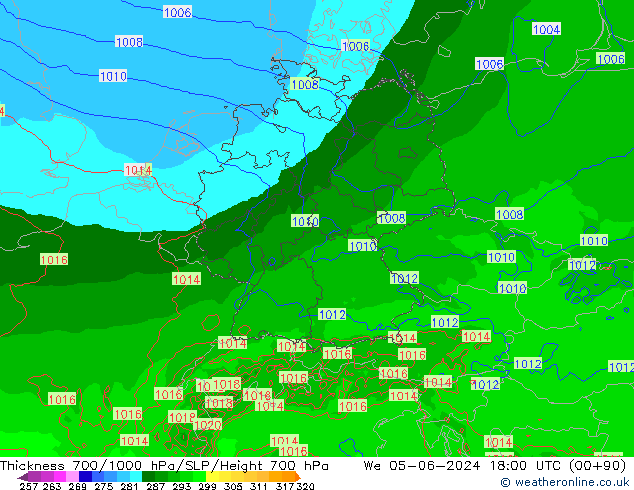 700-1000 hPa Kalınlığı Arpege-eu Çar 05.06.2024 18 UTC