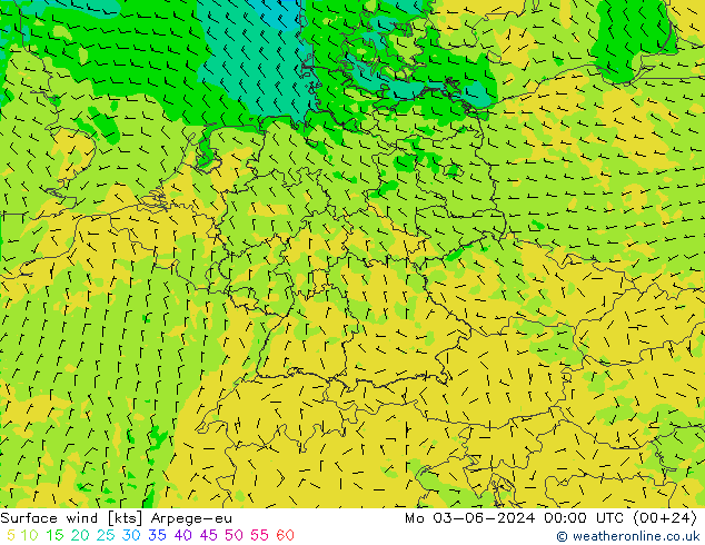 Wind 10 m Arpege-eu ma 03.06.2024 00 UTC
