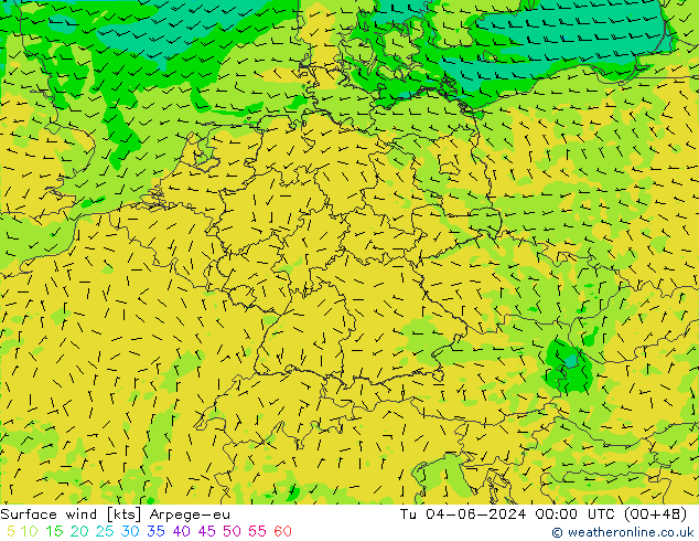 Wind 10 m Arpege-eu di 04.06.2024 00 UTC