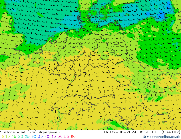 Wind 10 m Arpege-eu do 06.06.2024 06 UTC